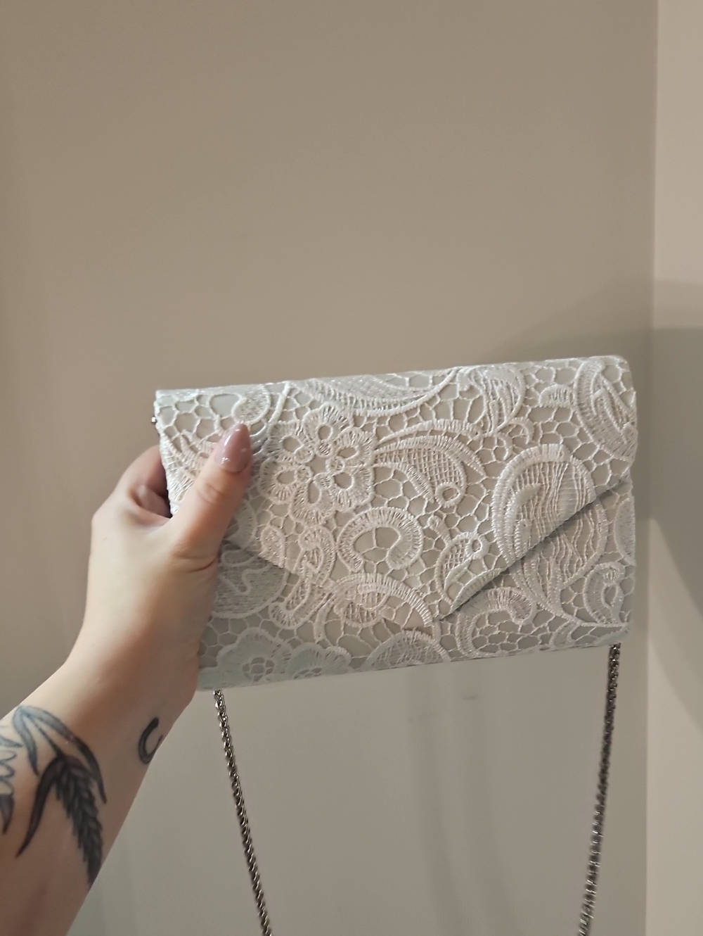 Lace Envelope Clutch in Light Gray - Elegant Women's Evening Bag Bridal
